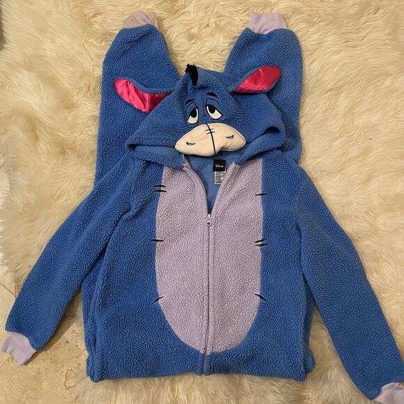 Disney Eeyore Fleece One Piece Pajamas XS | 3D Face Cozy Hood Plush Tail Costume - Picture 3 of 6